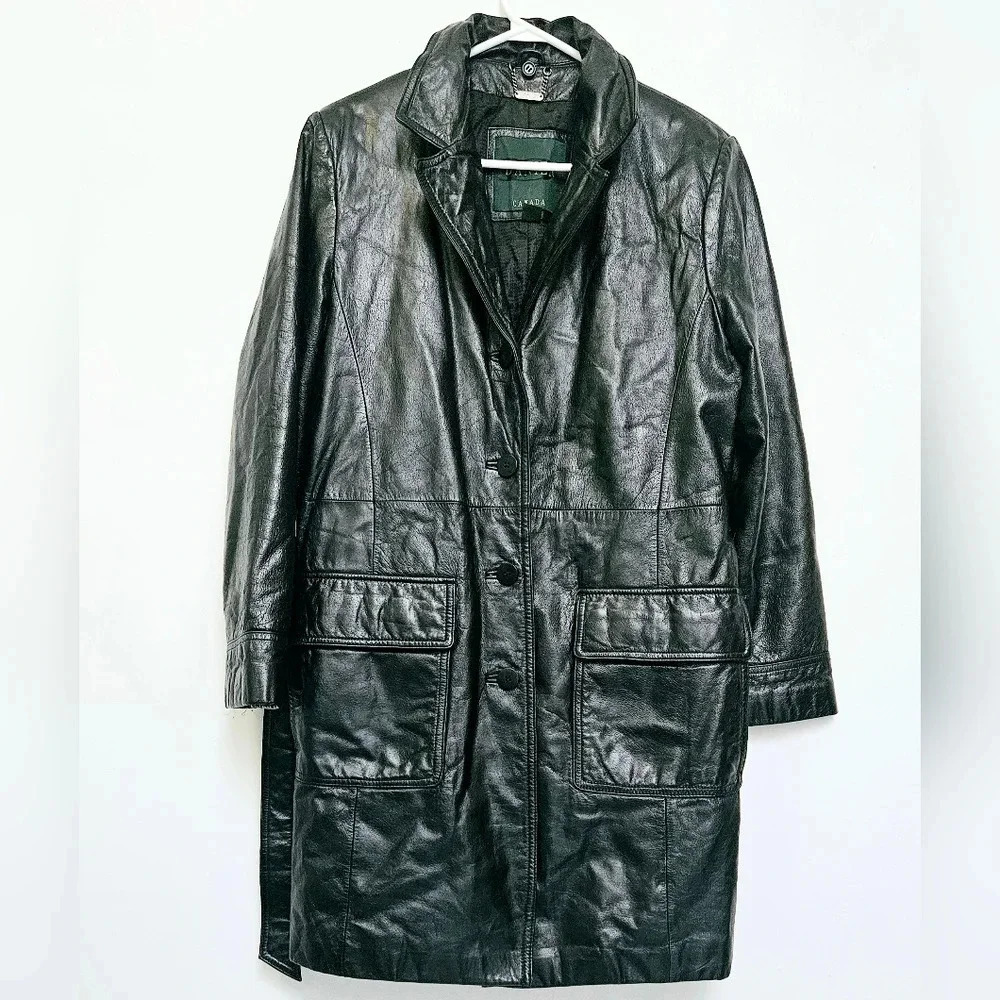 Danier 100% Leather Belt Thermolite Insulated Button Down Long Jacket S M 8 US